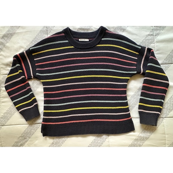 Marine Layer Sweaters - Marine Layer Womens XS Cotton Striped Crewneck Sweater Navy Blue Rainbow Shaker